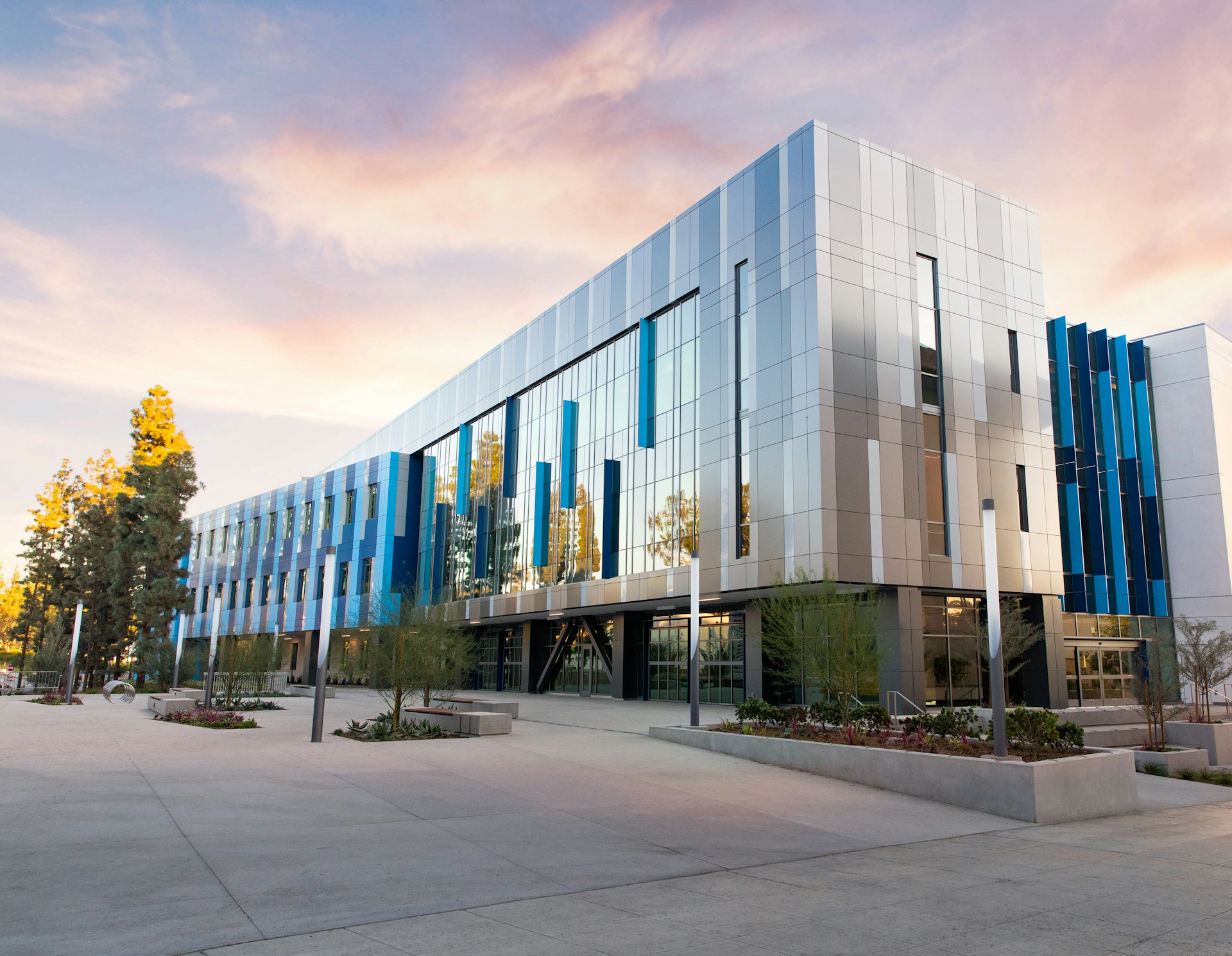 Modern glass office building facade