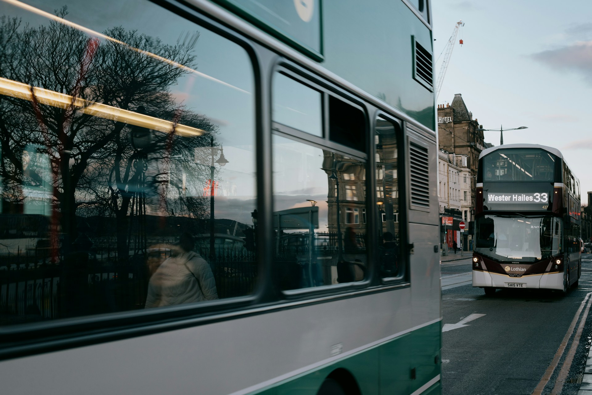 Bus interior with sunlit glazing